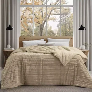 Edredón de flannel fleece a rayas y corderito · 1 1/2 pl