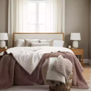 Frazada doble lisa · Corderito color/blanco · 1 1/2 pl