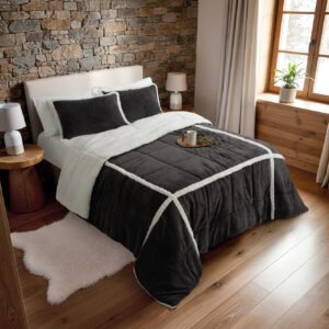 JC KIT ALASKA EDREDON 2 1/2 PL + 2 FUNDAS ALMOHADON - Talle - Color ASFALTO
