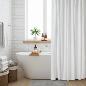 JC SET DE BAÑO 13 PIEZAS CORTINA + GANCHOS - Talle UNICO - Color BLANCO