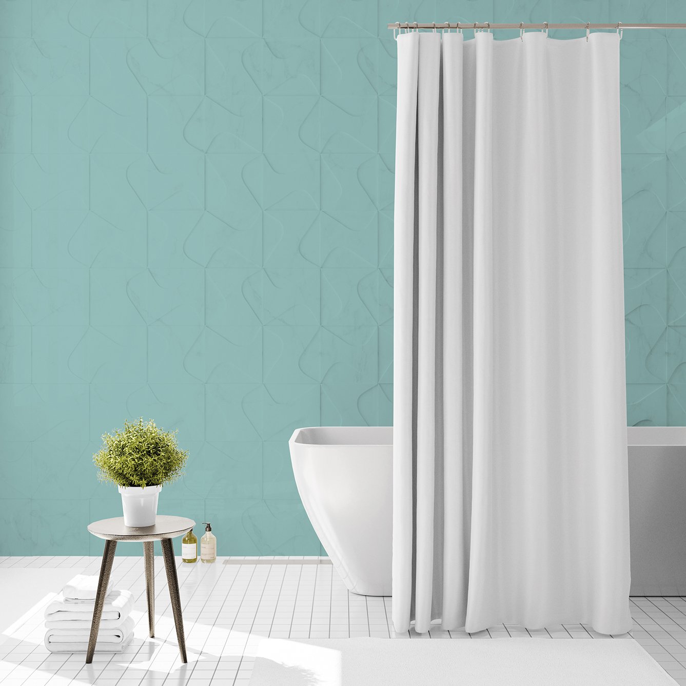 JC SET PROTECTOR DE CORTINA BAÑO + 12 GANCHOS - Talle UNICO - Color BLANCO